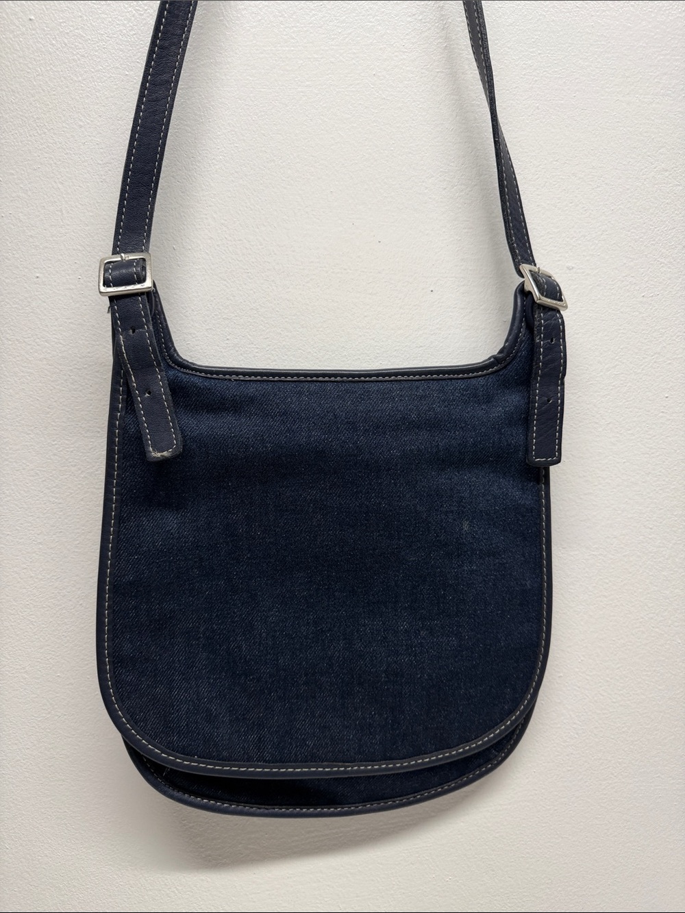 Vintage Coach Crossbody Bag Purse Hippie Canvas Denim Leather Navy Blue USA - Picture 3 of 10